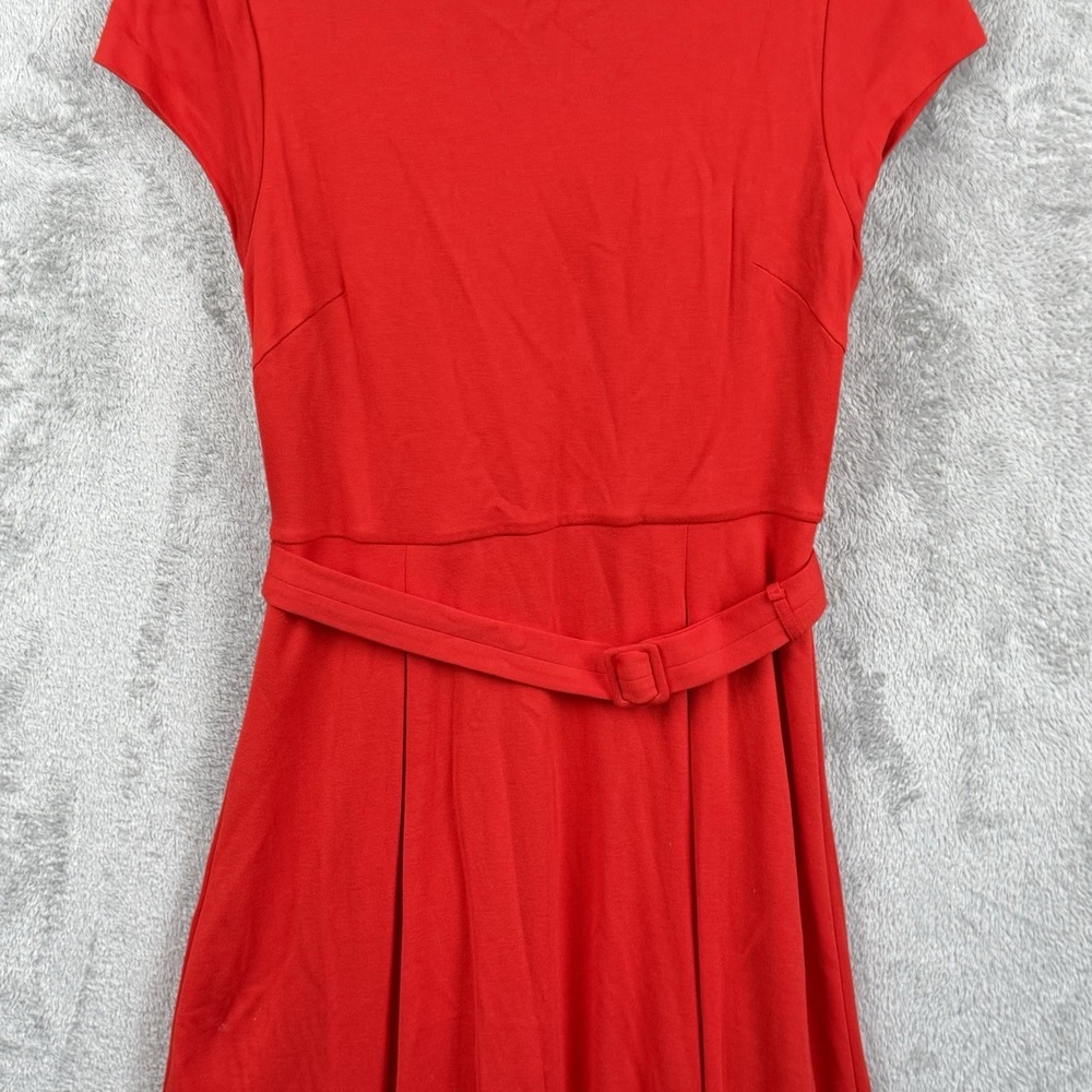Boden Dress Women 8 Red Ponte Knit Belted Fit & Flare S/S Stretch Casual Classic - Picture 6 of 14